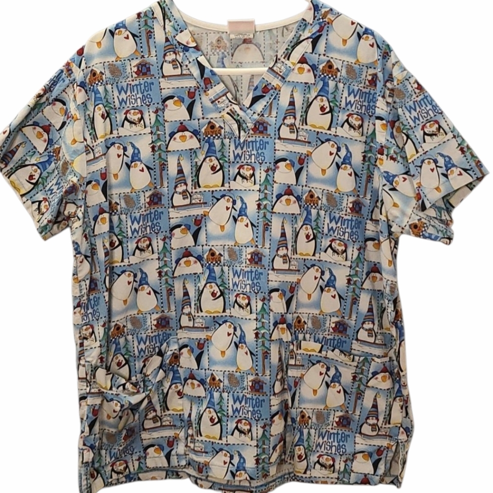 Winter Wishes Penguin Scrub Top by Peaches